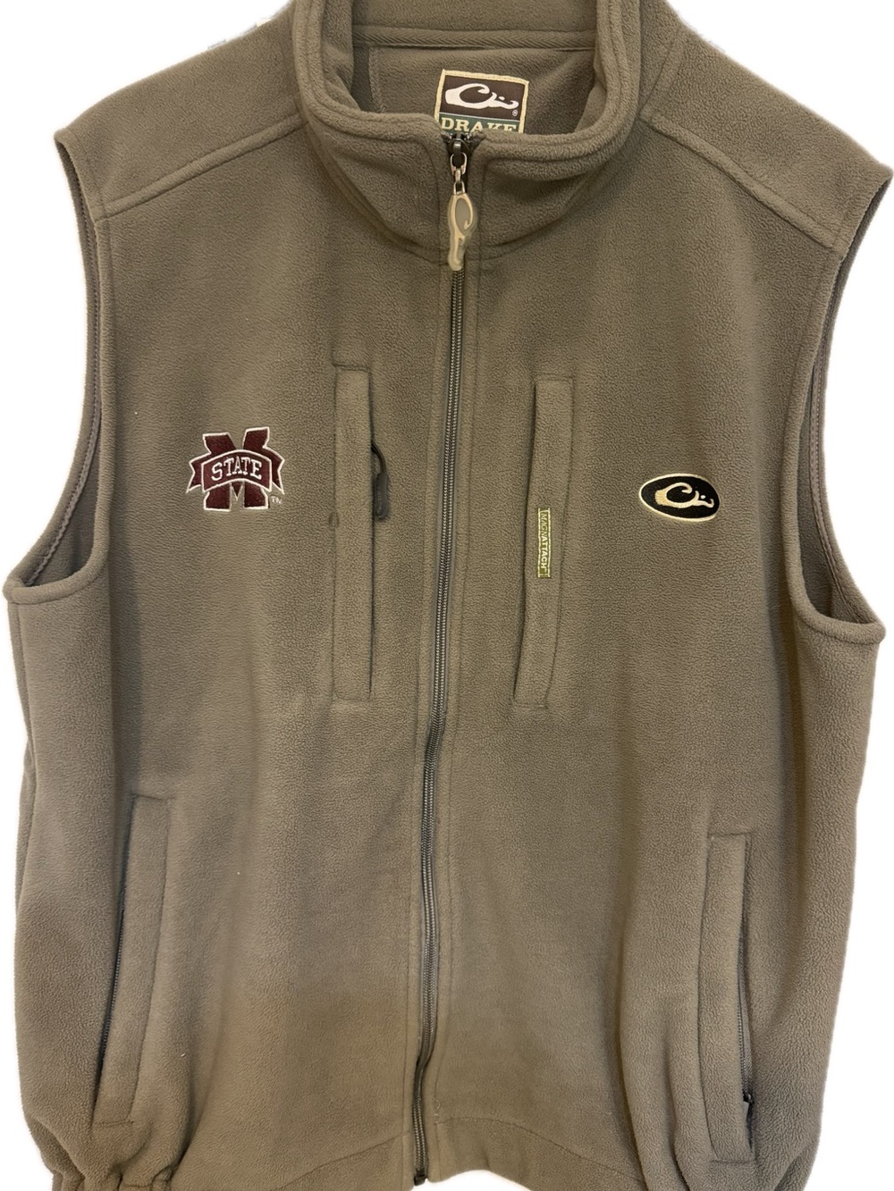 Drake Olive Green Men’s Fleece Vest with MSU Patch Large